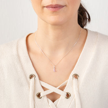 Sterling Silver Pink Enamel Initial "L" Pendant