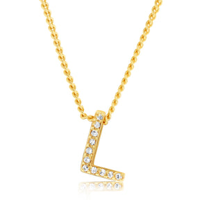 Sterling Silver Gold Plated Cubic Zirconia Initial "L" Pendant On 42cm Chain