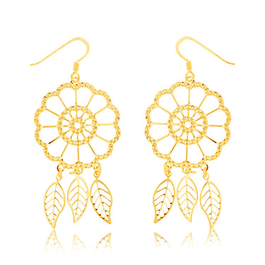 Sterling Silver Gold Plated Dream Catcher Drop Earrings