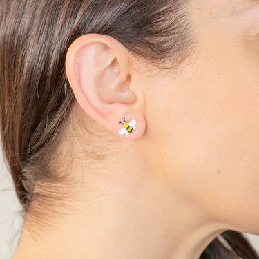 Sterling Silver Enamel Honey Bee Stud Earrings