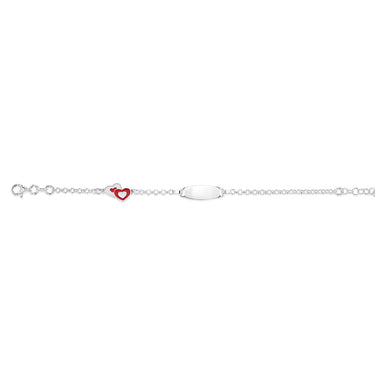Sterling Silver Red White Heart ID 16cm Kids Bracelet