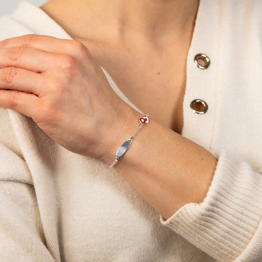 Sterling Silver Red White Heart ID 16cm Kids Bracelet