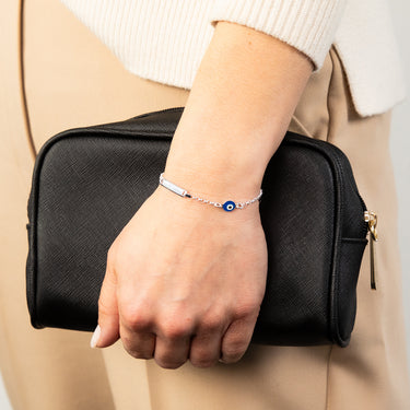 Sterling Silver Evil Eye ID 16cm Kids Bracelet