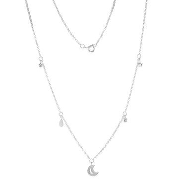 Sterling Silver Cubic Zirconia Stars And Moon Charms On 45cm Chain