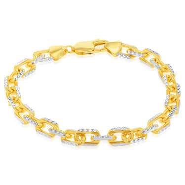 Sterling Silver Gold Plated Fancy 180 Gauge 19cm Bracelet