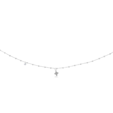 Sterling Silver Flower And Cubic Zirconia Charms On 45cm Balls Chain