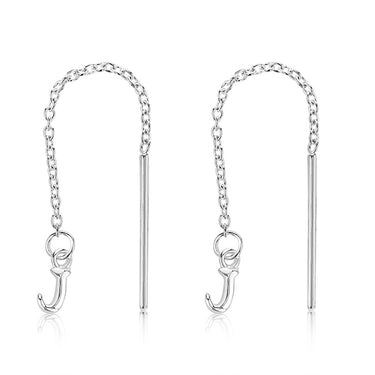Sterling Silver Initial J Threader Drop Earrings
