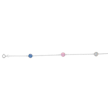 Sterling Silver Colour Stones Rose,White,Chrysolite Charm 19cm Bracelet