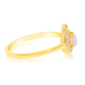 Gold Plated Sterling Silver Pear Created Opal White Cubic Zircornia Ring
