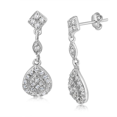 Sterling Silver Cubic Zirconia Pear Shaped Drop Earrings