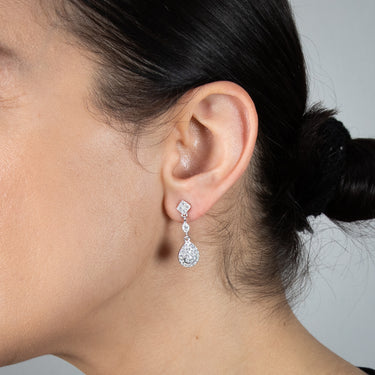 Sterling Silver Cubic Zirconia Pear Shaped Drop Earrings