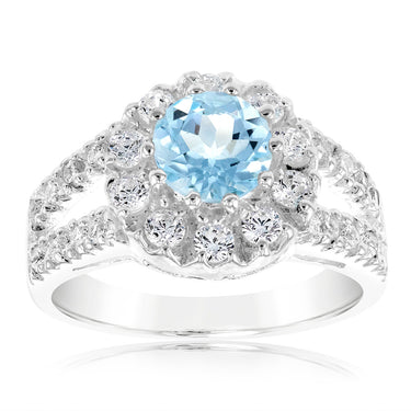Sterling Silver Blue Topaz & Cubic Zirconia Fancy Ring