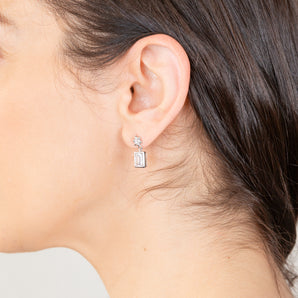 Sterling Silver Baguette Cut Cubic Zirconia Drop Earrings
