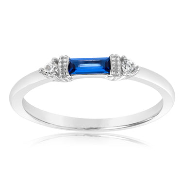 Sterling Silver Rhodium Plated Sapphire White Cubic Zirconia Ring