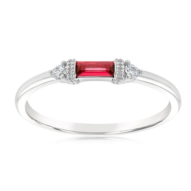 Sterling Silver Rhodium Plated Red Stone White Cubic Zirconia Ring