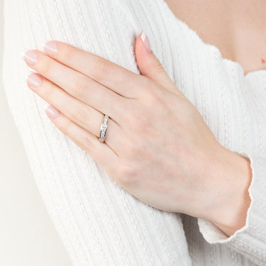 Sterling Silver Rhodium Plated Curbic Zirconia Channel Ring