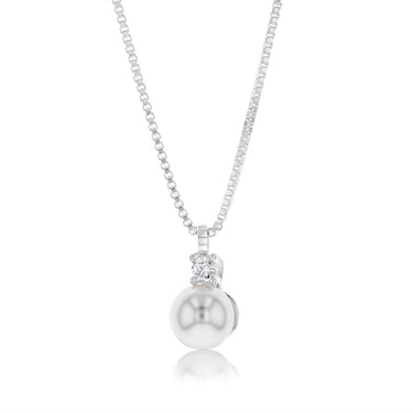 Sterling Silver Synthetic Pearl And Cubic Zirconia Pendant &  Earrings Set