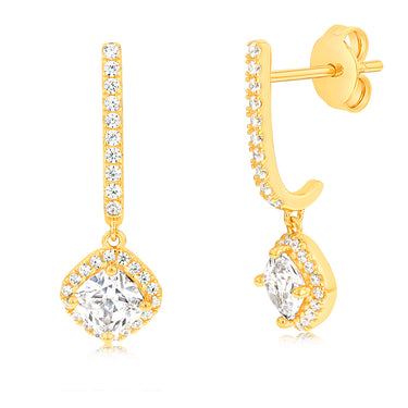 Sterling Silver Gold Plated White Cubic Zirconia Fancy Drop Earrings