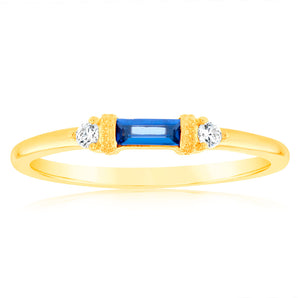 Sterling Silver 14ct Gold Plated Nano Sapphire Blue And White Cubic Zirconia Ring