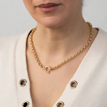Sterling Silver Yellow Gold Plated Cubic Zironica Bolting 45cm Belcher Chain