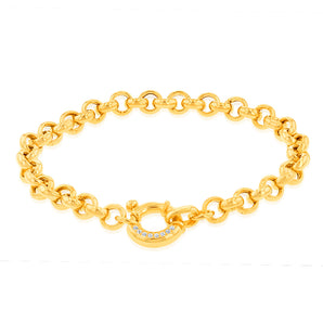 Sterling Silver Yellow Gold Plated Cubic Zironica Bolting 19cm Belcher Bracelet