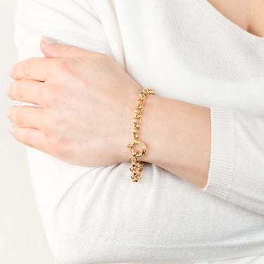 Sterling Silver Yellow Gold Plated Cubic Zironica Bolting 19cm Belcher Bracelet