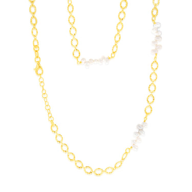 Sterling Silver Gold Plated Fresh Water Pearls And Fancy Links 42+3cm Chain
