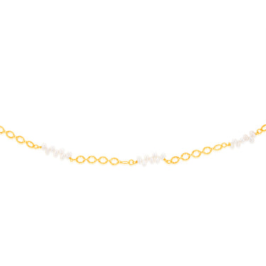 Sterling Silver Gold Plated Fresh Water Pearls And Fancy Links 42+3cm Chain