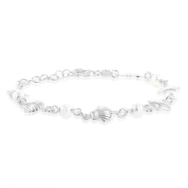 Sterling Silver Shells And Synthetic Pearls 16+3cm Bracelet
