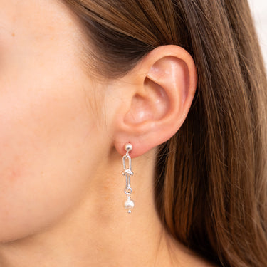 Sterling Silver Links And Synthetic Pearl Drop Earrings