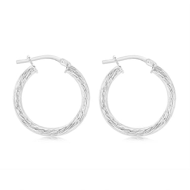 Sterling Silver Patterned 15mm Hoop Earrings