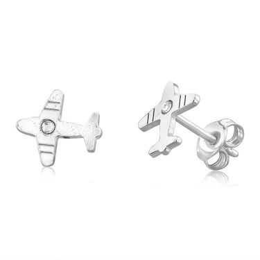 Sterling Silver Crystal On Aeroplane Stud Earrings