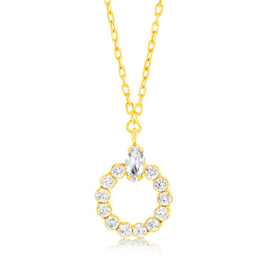 Sterling Silver Gold Plated Cubic Zirconia Circle Of Life Pendant On 42+3cm Chain