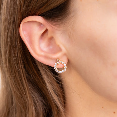 Sterling Silver Gold Plated Zirconia Circle Of Life Stud Earrings