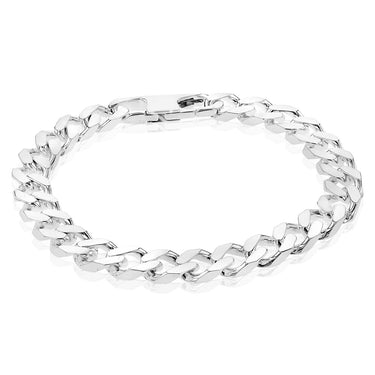 Sterling Silver Curb Bevelled 21cm Bracelet