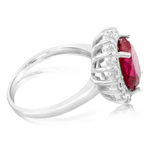 Sterling Silver Red And White Zirconia Halo Ring