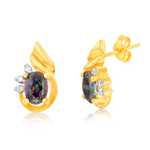 Sterling Silver Gold Plated Mystic Topaz & Zirconia Wing Shaped Stud Earrings
