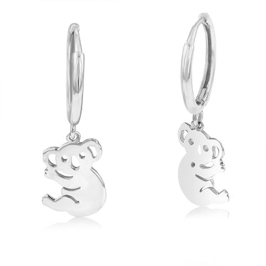 Sterling Silver Rhodium Plated Koala Hoop Earrings