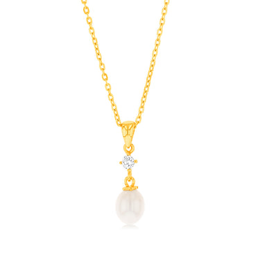 Sterling Silver Gold Plated Fresh Water Pearl Pendant On Chain