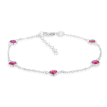 Sterling Silver Red Zirconia 19cm Bracelet