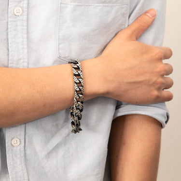 Sterling Silver Oxidised 13mm Dot Pattern Curb 23cm Bracelet