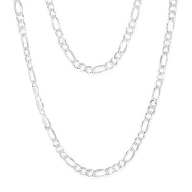 Sterling Silver Beveled Fancy 1:3 Figaro 140 Gauge 50cm Chain