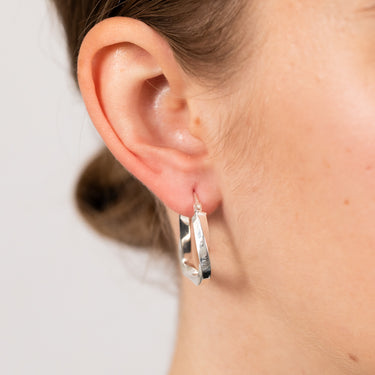 Sterling Silver Twisted Polished Triangle Hoop Earrings