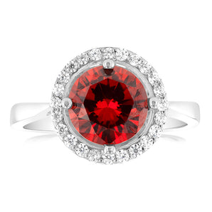 Sterling Silver Fancy White And Garnet Zirconia  Ring