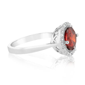 Sterling Silver Fancy White And Garnet Zirconia  Ring