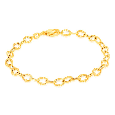 Sterling Silver Gold Plated Fancy Diamond Cut 19cm Bracelet