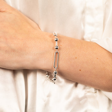 Sterling Silver Link And Ball 20cm Bracelet
