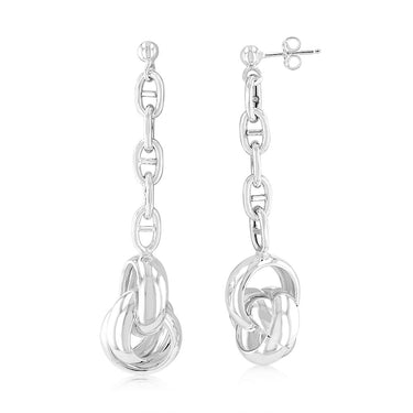 Sterling Silver Multiple Circles On Anchor Chain Drop Earrings
