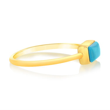 Sterling Silver Gold Plated Rectangle Natural Turquoise Ring