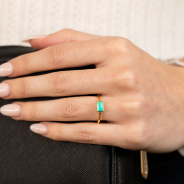 Sterling Silver Gold Plated Rectangle Natural Turquoise Ring